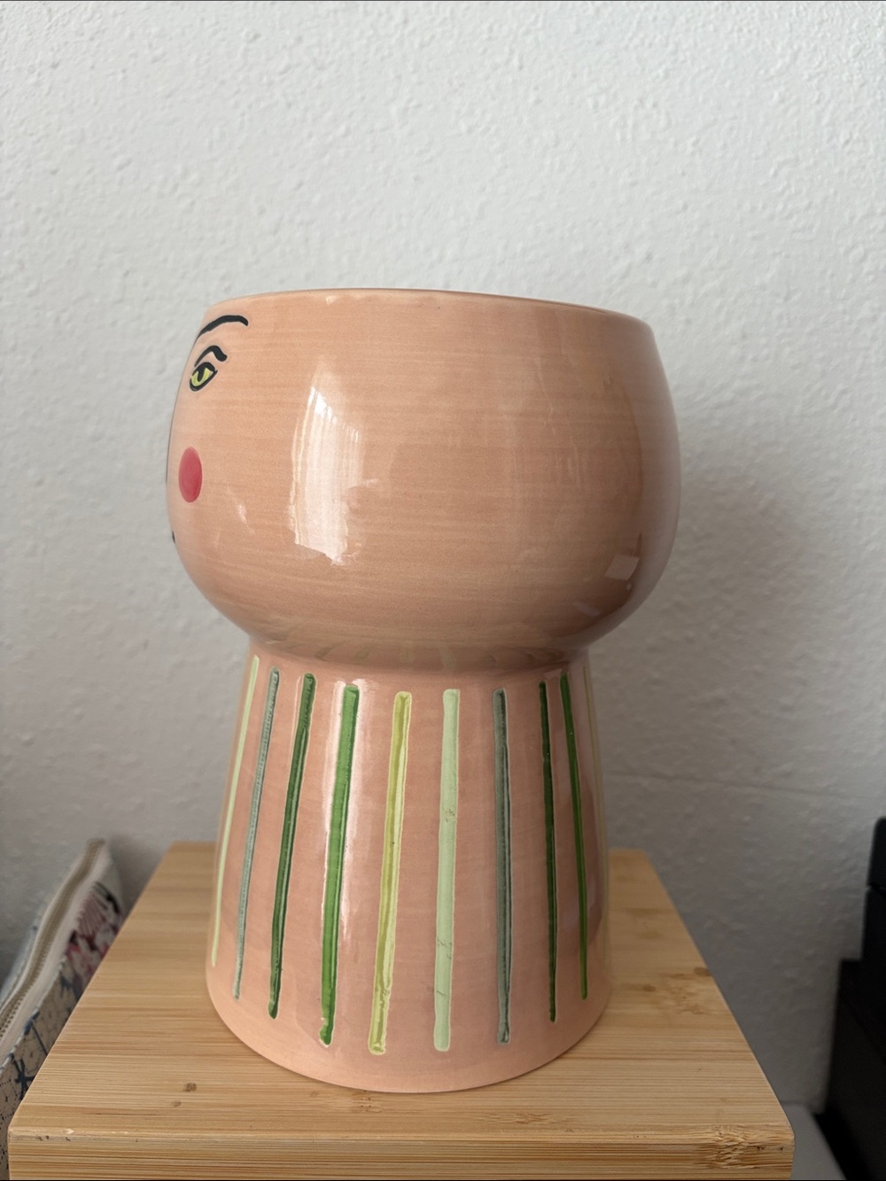 Opalhouse Peach Face Ceramic Planter with Green and Yellow Accents 2022 - Picture 2 of 5